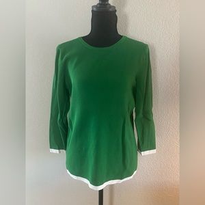 Ann Taylor Kelly Green with Ivory Trim Sweater, Size L